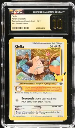 CGC 10 Pristine Cleffa 20/111 Celebrations Classic Collection Pokemon Card - Image 1