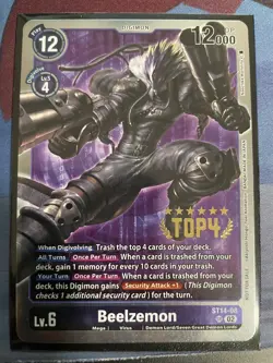 Digimon Card Game Beelzemon ST14-08 3-On-3 Top 4 Alt Art - Image 1