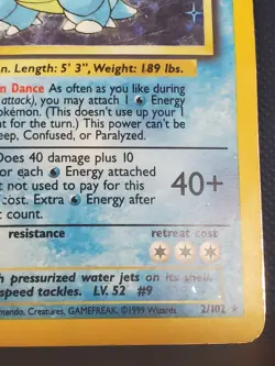 Pokemon Blastoise 2/102 Base Set Holo Unlimited Heavily Played / Damaged - Image 3