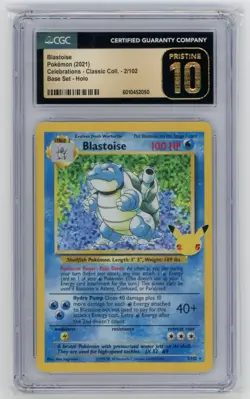 CGC Pristine 10 Pokemon Blastoise 2/102 Celebrations: Classic Collection Holo - Image 1