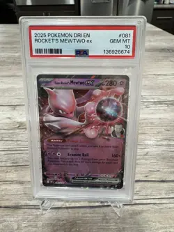 2025 POKEMON DRI EN-DESTINED RIVALS #081 TEAM ROCKET'S MEWTWO EX PSA 10 - Image 1