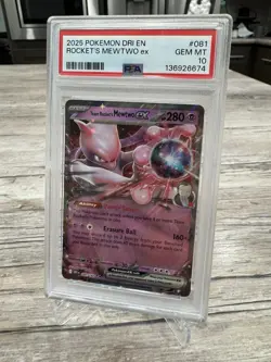 2025 POKEMON DRI EN-DESTINED RIVALS #081 TEAM ROCKET'S MEWTWO EX PSA 10 - Image 2