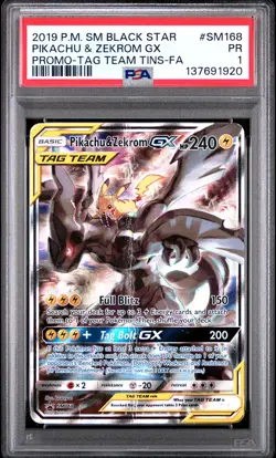 2019 POKEMON SM BLACK STAR PROMO #SM168 FULL ART/PIKACHU & ZEKROM GX PSA 1 - Image 1