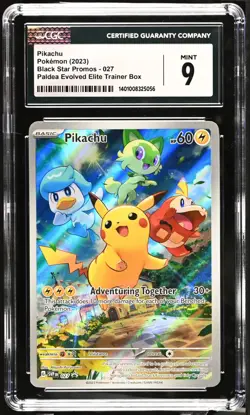 Pokemon 2023 Pikachu 027 Black Star Promos, Paldea Evolved CGC 9 - Image 1