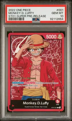 MONKEY D. LUFFY SUPER PRE RELEASE LEADER PSA 10 ONE PIECE ST01-001 ENGLISH - Image 1