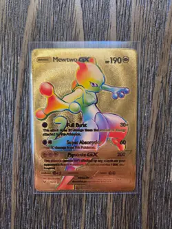 Pokemon Mewtwo GX (Rainbow) GOLD Foil Fan Art Collector Card - 190 HP - 76/73 - Image 1