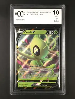 Pokemon TCG Celebi V 001/202 Swsh01: Sword & Shield Base Set Holo BCCG 10 Mint - Image 1