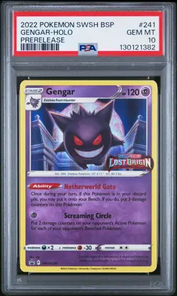 2022 POKEMON SWSH BLACK STAR PROMO PRERELEASE #241 GENGAR-HOLO PSA 10 - Image 1