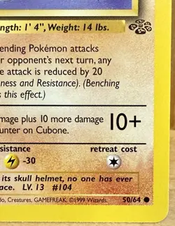 Cubone 50/64 Jungle Set 1st Edition 1999 Vintage Pokemon TCG - Image 3