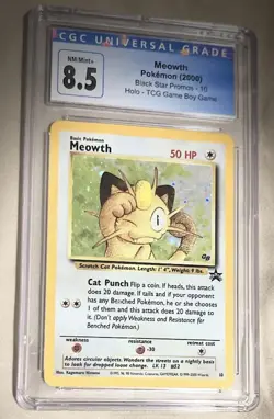 Pokemon Meowth 10 Wotc promo Holo CGC 8.5 Black star Promo Pokemon TCG Card 2000 - Image 1