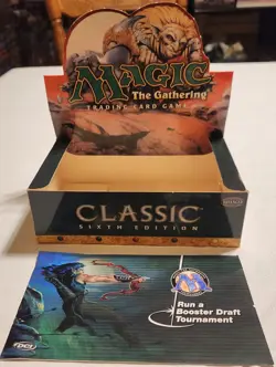 MTG: 6TH EDITION Booster Pack box w/"run a booster draft" insert; NO CARDS, 1999 - Image 1
