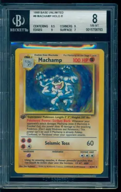 1999 Pokemon Base Set unlimited #8 Machamp Holo BGS 8 NM-MT - Image 1