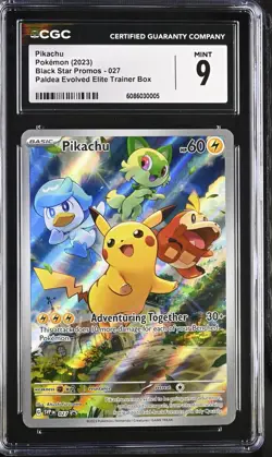 Pikachu CGC MINT 9 Paldea Evolved Black Star Promo 027 Pokemon 2023 - Image 1