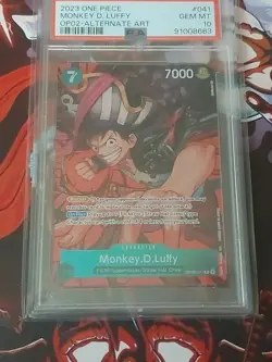 2023 ONE PIECE OP02-PARAMOUNT WAR ALTERNATE ART #041 MONKEY D. LUFFY PSA 10 - Image 1