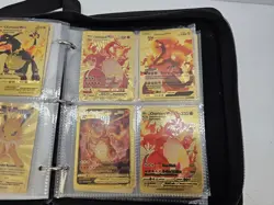 Pokemon Card Binder Lot 273 Cards 70% Gold Metal Fan Art Mystery - Image 5