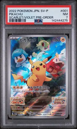 2022 POKEMON JAPANESE SV PROMO SCARLET & VIOLET PRE-ORDER #001 PIKACHU PSA 7 - Image 1