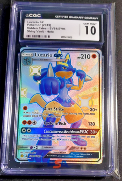 2019 Pokemon SM Hidden Fates Lucario GX Shiny Vault Rare #SV64/SV94 CGC 10 - Image 1