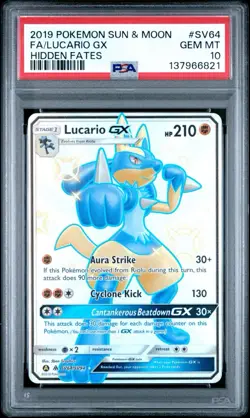 Lucario GX SV64/SV94 Hidden Fates Shiny Vault PSA 10 Gem Mint English Full Art - Image 1
