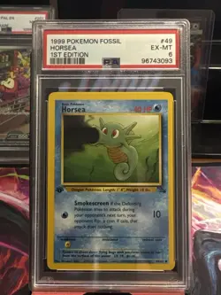 Pokemon Horsea Card 49/62 1st Edition Fossil Set 1999 PSA 6 EX-MT - Image 1