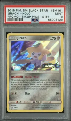 PSA 9 Pokemon Jirachi Team Up SM161 Prerelease Staff Promo Card - Image 1