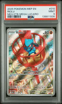 2025 POKEMON MEP EN-ME BLACK STAR PROMO #010 RIOLU PSA 9 - Image 1