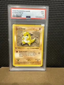 1999 Base Set 1st Edition Rare Sandshrew Pokemon PSA 5 62/102 - Image 1
