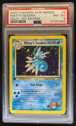 2000 Pokemon Gym Heroes 1st Edition Misty's Seadra Holo #9/132 PSA 8 - Image 1