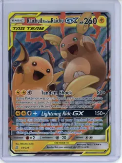 Raichu & Alolan Riachu GX Pokemon 2019 Unified Minds Tag Team Ultra Rare #54 NM - Image 1
