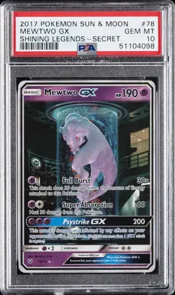 2017 POKEMON SUN & MOON SHINING LEGENDS SECRET #78 MEWTWO GX PSA 10 - Image 1