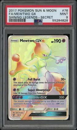 Pokemon Mewtwo GX Sun & Moon Full Art 76 Shining Legends Secret Eng PSA9 - Image 1