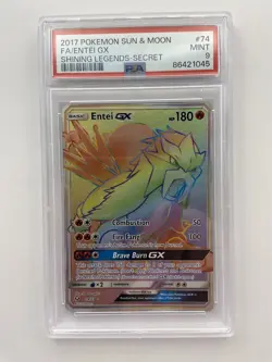 2017 Pokemon Sun Moon Rainbow Entei GX 74 Full Art Shining Legends Secret PSA 9 - Image 1