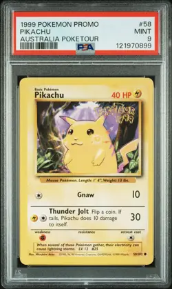 1999 POKEMON GAME PROMO AUSTRALIA POKETOUR #58 PIKACHU PSA 9 - Image 1