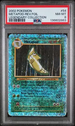 2002 POKEMON LEGENDARY COLLECTION #54 METAPOD-REVERSE FOIL PSA 8 - Image 1