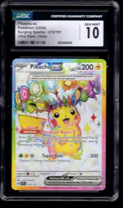 2024 POKEMON SURGING SPARKS PIKACHU EX ULTRA RARE 219/191 CGC 10 GEM MINT - Image 1