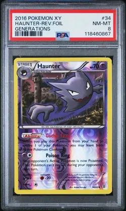 2016 Pokemon Xy Haunter - Reverse Foil Generations #34 - Psa Grade 8 - Image 1