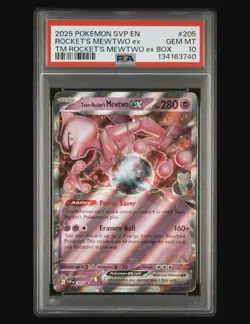 2025 POKEMON SVP EN-SV BLACK STAR PROMO #205 TEAM ROCKET'S MEWTWO EX PSA 10 - Image 1