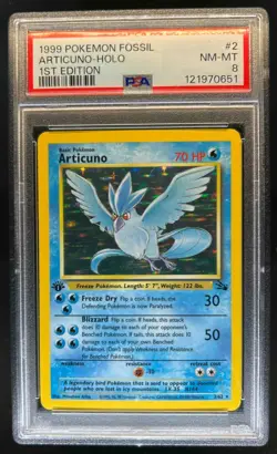 1999 Pokemon Fossil 1st Edition Articuno #2/62 PSA 8 - Image 1