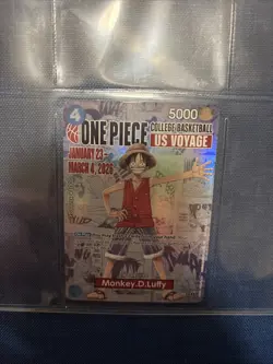 One Piece Card Game Monkey.D.Luffy College Basketball US Voyage Promo Card - Image 1