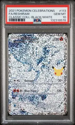 PSA 10 2021 POKEMON CELEBRATIONS CLASSIC COLLECTIONFULL ART/RESHIRAM 113 - Image 1