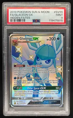 2019 Pokemon SM Hidden Fates Glaceon GX Shiny Vault Rare #SV55/SV94 PSA 9 - Image 1