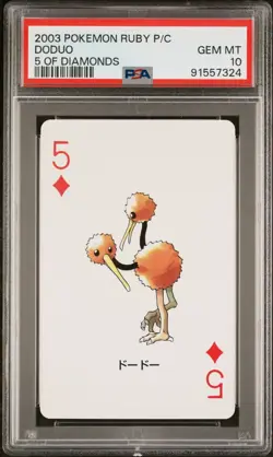 2003 POKEMON RUBY VERSION PLAYING CARDS DODUO 5 OF DIAMONDS PSA 10 - Image 1
