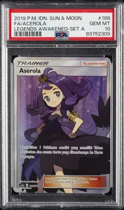 2019 POKEMON INDONESIAN SUN & MOON LEGENDS AWAKENED #188 FULL ART/ACEROLA PSA 10 - Image 1