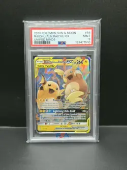 Raichu and Alolan Raichu EX Tag Team Unified Minds PSA 9 Pokemon Card Full Art - Image 1