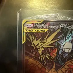 Pokemon Moltres & Zapdos & Articuno GX TAG TEAM Full Art SM210 Holo Card wrapper - Image 3