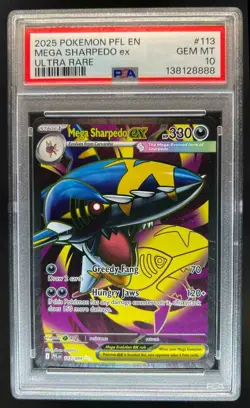 2025 Pokemon Phantasmal Flames Mega Sharpedo ex Ultra Rare #113/094 PSA 10 - Image 1