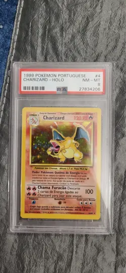 1999 Pokemon Base Set Portuguese Charizard Holo #4 PSA 8 NM-MT - Image 1