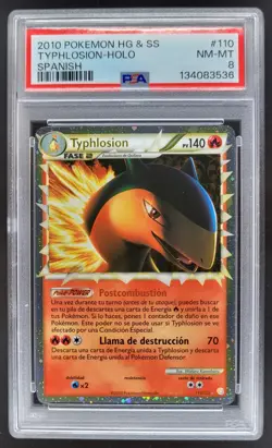 2010 Pokemon HeartGold & SoulSilver Typhlosion Spanish Holo #110/123 PSA 8 NE - Image 1
