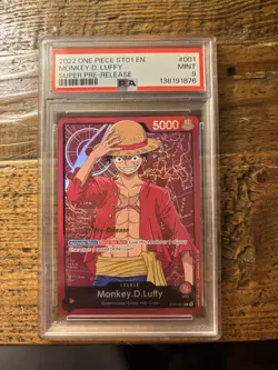 Monkey.D.Luffy ST01-001 Super Pre-Release Foil Leader PSA 9 One Piece CCG - Image 1