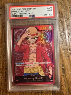 Monkey.D.Luffy ST01-001 Super Pre-Release Foil Leader PSA 9 One Piece CCG - Image 3