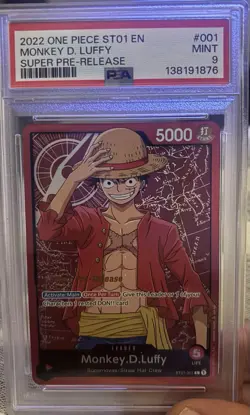 Monkey.D.Luffy ST01-001 Super Pre-Release Foil Leader PSA 9 One Piece CCG - Image 5